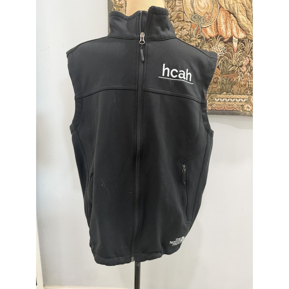 The North Face Vest Mens Medium Black Softshell Fleece Lined Full Zip HCAH Logo
